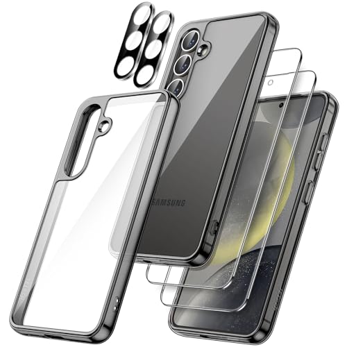 JETech 5 in 1 Hülle für Samsung Galaxy S24+ / S24 Plus 5G mit 2 Stück Jeweils Gehärtete Glas Schutzfolie und Kameraschutz, Nicht Vergilben Stoßfeste Stoßfänger Handyhülle (Schwarz) von JETech