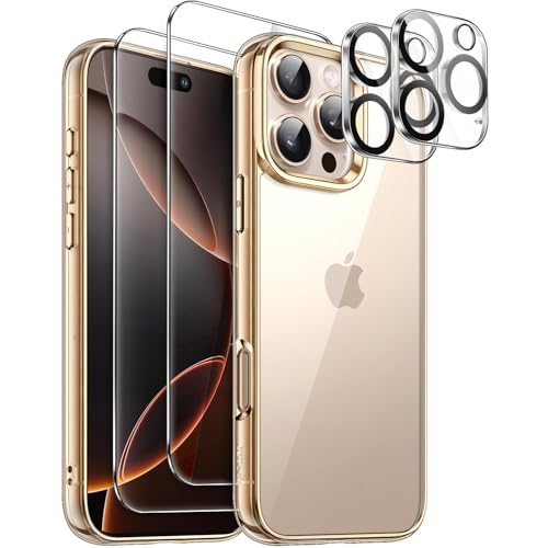 JETech 5 in 1 Hülle für iPhone 16 Pro Max 6,9 Zoll mit 2 Stück Jeweils Gehärtetem Glas Schutzfolie und Kameraschutz, Nicht Vergilbende Stoßfest Stoßfänger Handyhülle (Titan Wüstensand) von JETech