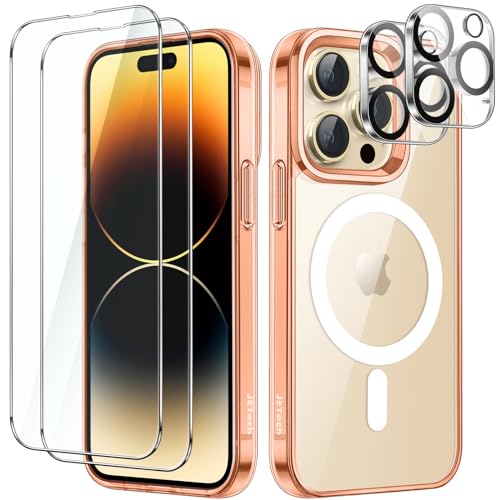 JETech 5 in 1 Magnetische Hülle für iPhone 14 Pro Max 6,7 Zoll mit 2 Stück Gehärtete Glas Schutzfolie und Kameraschutz, Kompatibel mit MagSafe, Stoßfeste Stoßfänger Handyhülle (Roségold) von JETech