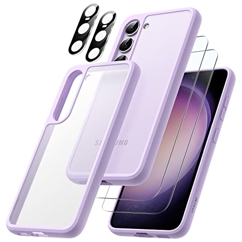 JETech 5 in 1 Matt Hülle für Samsung Galaxy S23+ / S23 Plus 6,6 Zoll mit 2 Schutzfolie und 2 Kameraschutz, Durchscheinende Handyhülle Rückseite Schutzhülle, Panzer Schutz Glas Folie (Lila) von JETech