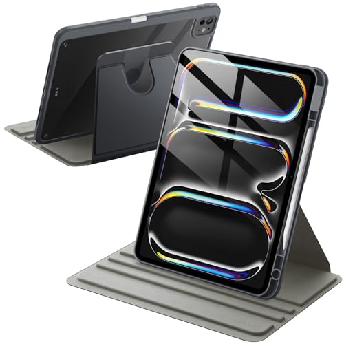 JETech Drehbare Hülle für iPad Pro 13 Zoll M4 (2024) mit Stifthalter, 360 Grad Drehbare Schutzhülle Ständer Transparente Rückseite, Auto Wachen/Schlafen (Space Grau) von JETech