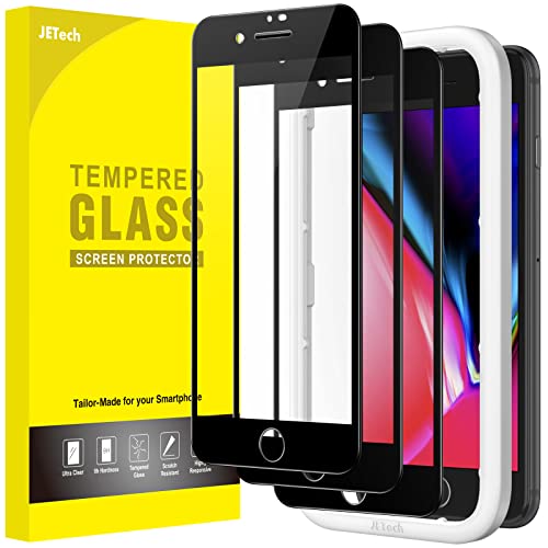 JETech Full Screen Schutzfolie für iPhone 8 Plus/7 Plus 5,5 Zoll, Schwarzer Rand Panzer Schutz Glas Folie Displayschutz mit Einfaches Installationswerkzeug, HD Klar, 3 Stück (Schwarz) von JETech