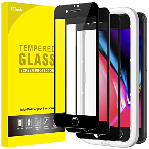 JETech Full Screen Schutzfolie für iPhone SE 3/2, iPhone 8/7 4,7 Zoll, Schwarzer Rand Panzer Schutz Glas Folie Displayschutz mit Einfaches Installationswerkzeug, HD Klar, 3 Stück (Schwarz) von JETech