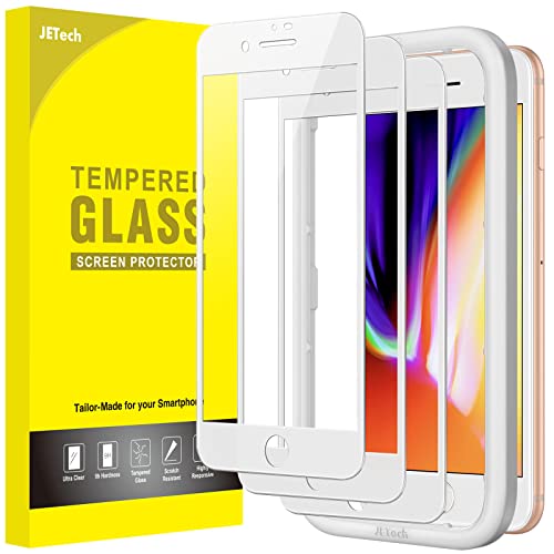 JETech Full Screen Schutzfolie für iPhone SE 3 (2022)/SE 2 (2020)/8/7 4,7 Zoll, Weißer Rand Panzer Schutz Glas Folie Displayschutz mit Einfaches Installationswerkzeug, HD Klar, 3 Stück (Weiß) von JETech