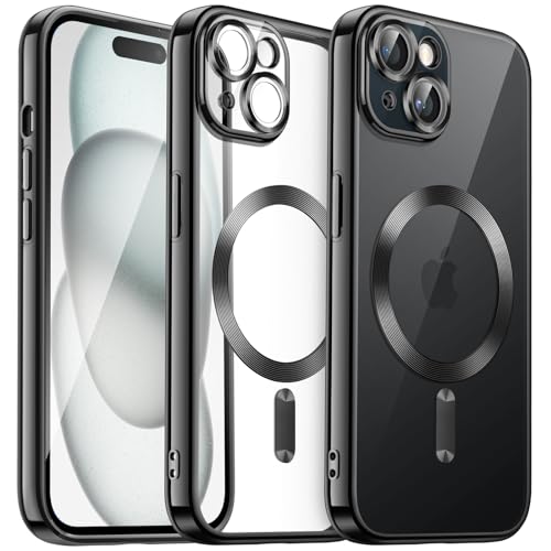 JETech Weiche Klar Hülle für iPhone 15 Plus 6,7 Zoll, Kameraschutz Vollständiger, Kompatibel mit MagSafe Kabellosem Laden, Stoßfest Elektroplattiert TPU Handyhülle (Schwarz) von JETech