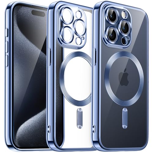 JETech Weiche Klar Hülle für iPhone 15 Pro Max 6,7 Zoll, Kameraschutz Vollständiger, Kompatibel mit MagSafe Kabellosem Laden, Stoßfest Elektroplattiert TPU Handyhülle (Sierrablau) von JETech