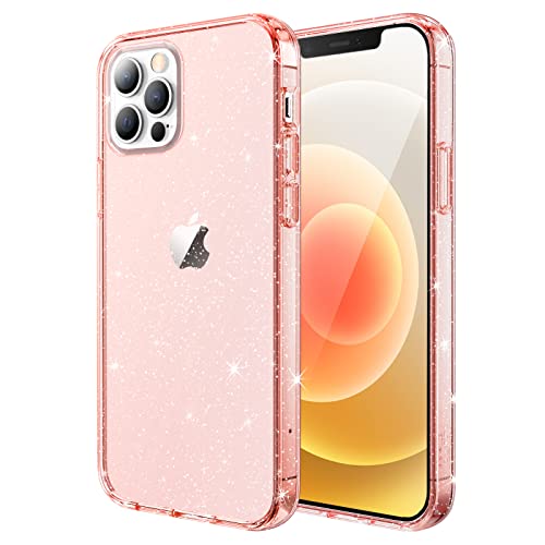 JETech Glitzer Hülle für iPhone 12/12 Pro, 6,1 Zoll, Bling Glitter Stoßfeste Stoßstange Handyhülle, Niedliche Glitzernde für Frauen und Mädchen (Roségold) von JETech