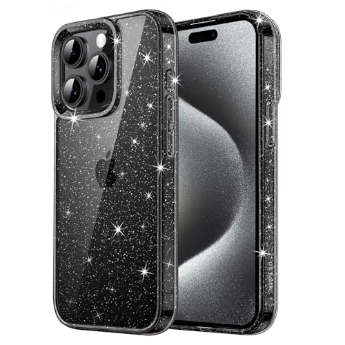 JETech Glitzer Hülle für iPhone 15 Pro 6,1 Zoll, Bling Glitter Stoßfest Handyhülle, Niedliche Glitzernde Schutzhülle für Frauen und Mädchen (Schwarz) von JETech