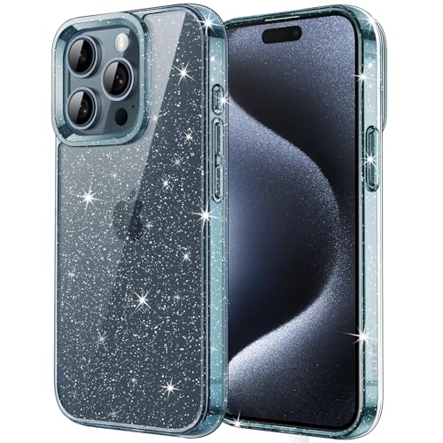 JETech Glitzer Hülle für iPhone 15 Pro Max 6,7 Zoll, Bling Glitter Stoßfest Handyhülle, Niedliche Glitzernde Schutzhülle für Frauen und Mädchen (Blau) von JETech