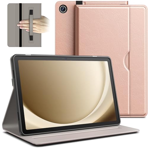 JETech Hülle für Samsung Galaxy Tab A9+ / A9 Plus 11 Zoll 2023, PU-Leder Geschäft Folio Ständer Tablet Schutzhülle mit Tasche & Riemen, Multi-Winkel Betrachtung, Auto Wachen/Schlafen (Roségold) von JETech