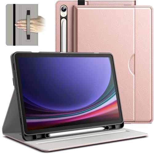 JETech Hülle für Samsung Galaxy Tab S9 11 Zoll mit S Pen Halter, PU Geschäft Folio Ständer Schützende Tablet Abdeckung mit Tasche & Riemen, Auto Wachen/Schlafen, Multi-Winkel Ansehen (Roségold) von JETech