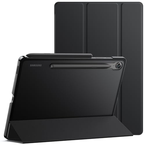 JETech Hülle für Samsung Galaxy Tab S9 FE 10,9 Zoll, Dünn Transluzent Rückseite Tri-Fold Folio Ständer Tablet Schutzhülle, Unterstützung S Pen Aufladung, Auto Wachen/Schlafen (Schwarz) von JETech