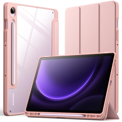 JETech Hülle für Samsung Galaxy Tab S9 FE 10,9 Zoll mit S Pen Halter, Klar Transparente Harte PC-Rückseite, Tri-Fold Ständer Tablet Schutzhülle, Auto Wachen/Schlafen (Roségold) von JETech