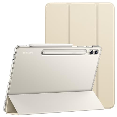 JETech Hülle für Samsung Galaxy Tab S9 Plus 12.4 Zoll, Transluzente Rückseite TPU DREI-Falt Ständer Schützend Tablet Schutzhülle, Unterstützung S Pen Aufladung, Auto Wachen/Schlafen (Beige) von JETech