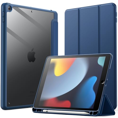 JETech Hülle für iPad 10,2 Zoll (9./8./7. Generation, 2021/2020/2019) mit Stifthalter, Klare Transparente Rückseitenschale Dünner Ständer Stoßfeste Tablet Schutzhülle (Navy) von JETech