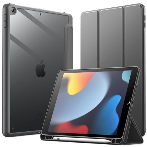 JETech Hülle für iPad 10,2 Zoll (9./8./7. Generation, 2021/2020/2019) mit Stifthalter, Klare Transparente Rückseitenschale Dünner Ständer Stoßfeste Tablet Schutzhülle (Space Grau) von JETech