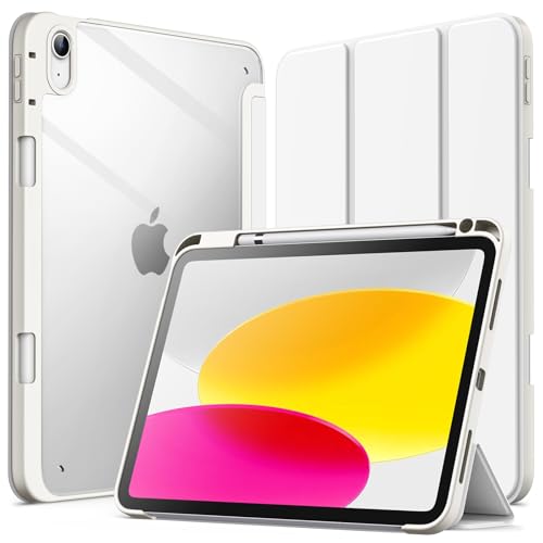 JETech Hülle für iPad 10 (10,9 Zoll, Modell 2022, 10. Generation) mit Stifthalter, Klare Transparente Rückseite Schutzhülle Dünner Ständer Stoßfest Tablet (Weiß) von JETech