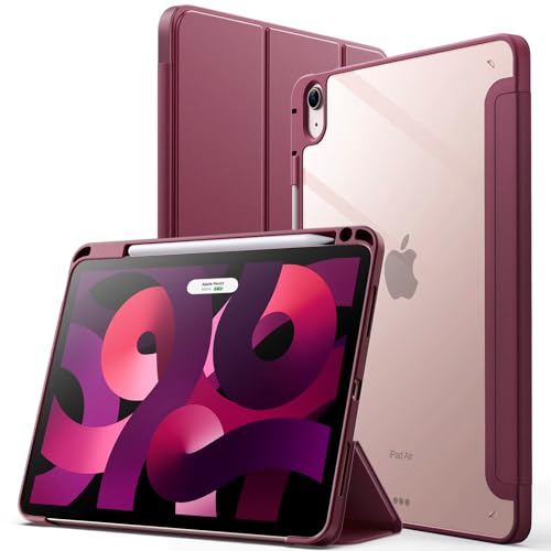 JETech Hülle für iPad Air 11 Zoll M3/M2 (2025/2024), iPad Air 5/4 (2022/2020, 5./4.) mit Stifthalter, Klare Transparente Rückseitenschale Dünner Ständer Tablet Schutzhülle (Burgunderrot) von JETech