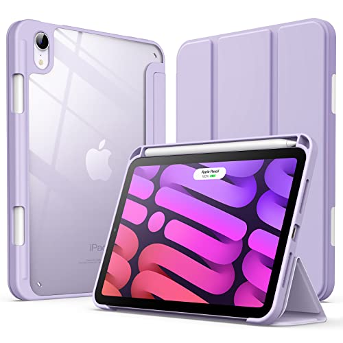 JETech Hülle für iPad Mini (A17 Pro 2024 Modell, 7. Generation) / Mini 6 (2021 Modell, 6. Generation) mit Stifthalter, Klare Rückseite Schutzhülle Dünner Ständer Stoßfest Tablet (Helles Lila) von JETech