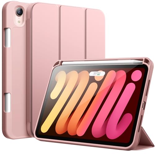 JETech Hülle für iPad Mini (A17 Pro, 2024 Modell, 7. Generation) / Mini 6 (2021 Modell, 6. Generation) mit Stifthalter, Dünne Tablet Schutzhülle mit Weicher TPU Rückseite (Roségold) von JETech