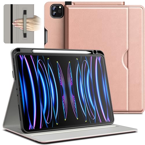 JETech Hülle für iPad Pro 11 4/3/2 (11 Zoll, Modell 2022/2021/2020, 4./3./2. Gen), PU Leder Folio Schützende Tablet Cover Schutzhülle mit Stifthalter & Tasche Multi-Winkel Ansehen (Roségold) von JETech