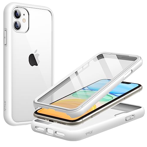 JETech Hülle für iPhone 11 6,1 Zoll mit Eingebautem Schutzfolie Anti-Kratzer, 360 Grad Displayschutz Ganzkörper Robuste Handyhülle Transparente Rückseite (Weiß) von JETech