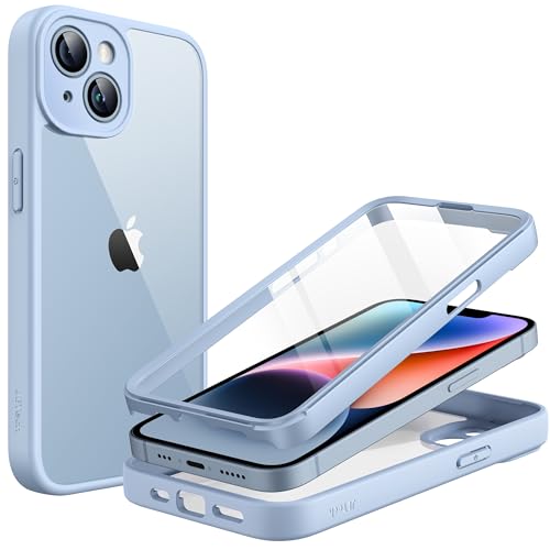 JETech Hülle für iPhone 14 6,1 Zoll mit Eingebautem Schutzfolie Anti-Kratzer, 360 Grad Displayschutz Ganzkörper Robuste Handyhülle Transparente Rückseite (Hellblau) von JETech