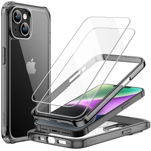 JETech Hülle für iPhone 14 Plus 6,7 Zoll mit 2 Stück Panzer Schutz Glas Folie Schutzfolie, 360 Grad Ganzkörper Stoßfest Handyhülle Rückseite (Schwarz) von JETech