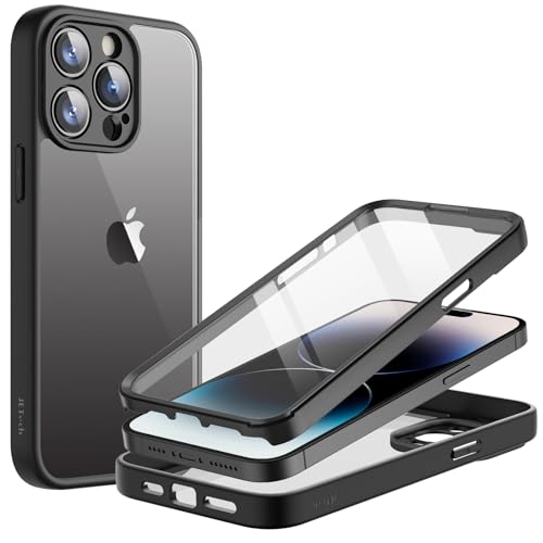 JETech Hülle für iPhone 14 Pro 6,1 Zoll mit Eingebautem Schutzfolie Anti-Kratzer, 360 Grad Displayschutz Ganzkörper Robuste Handyhülle Transparente Rückseite (Schwarz) von JETech