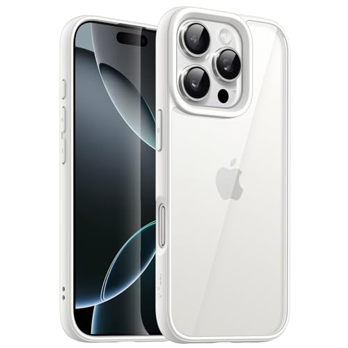 JETech Hülle für iPhone 16 Pro 6,3 Zoll, Stoßfest Stoßfänger Handyhülle, Solid Farbe Matte TPU Rahmen, Anti-Kratzer Transparent Rückseite (Weiß) von JETech
