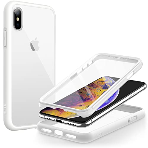 JETech Hülle für iPhone XS und iPhone X 5,8 Zoll mit Eingebautem Schutzfolie Anti-Kratzer, 360 Grad Displayschutz Ganzkörper Robuste Handyhülle Transparente Rückseite (Weiß) von JETech