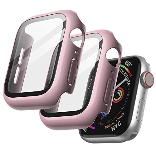 JETech Hülle mit Displayschutz Kompatibel mit Apple Watch SE (2022/2020) /Series 6 5 4 40 mm, Gesamt Schutzhülle, Eingebaut Gehärtetes Glas Schutzfolie Hoch Empfindlichkeit, 2 Stück (Roségold) von JETech