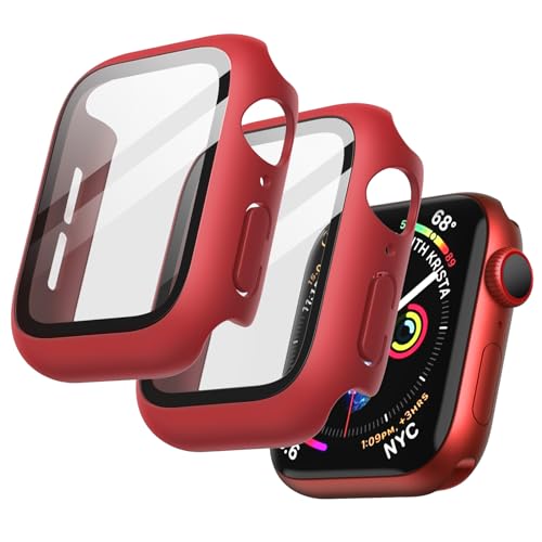 JETech Hülle mit Displayschutz Kompatibel mit Apple Watch SE (2022/2020) /Series 6 5 4 40 mm, Gesamt Schutzhülle, Eingebaut Gehärtetes Glas Schutzfolie Hoch Empfindlichkeit, 2 Stück (Rot) von JETech