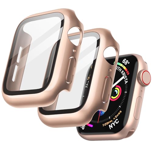 JETech Hülle mit Displayschutz Kompatibel mit Apple Watch SE (2022/2020) /Series 6 5 4 44 mm, Gesamt Schutzhülle, Eingebaut Gehärtetes Glas Schutzfolie Hoch Empfindlichkeit, 2 Stück (Gold) von JETech