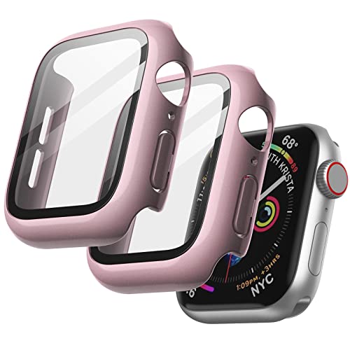 JETech Hülle mit Displayschutz Kompatibel mit Apple Watch SE (2022/2020) /Series 6 5 4 44 mm, Gesamt Schutzhülle, Eingebaut Gehärtetes Glas Schutzfolie Hoch Empfindlichkeit, 2 Stück (Roségold) von JETech