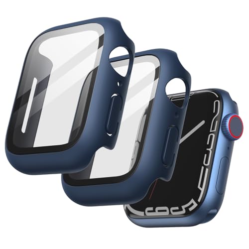 JETech Hülle mit Displayschutz Kompatibel mit Apple Watch Series 9 8 7 41 mm, Gesamt Schutzhülle, Eingebaut Gehärtetes Glas Schutzfolie Hoch Empfindlichkeit, 2 Stück (Blau) von JETech