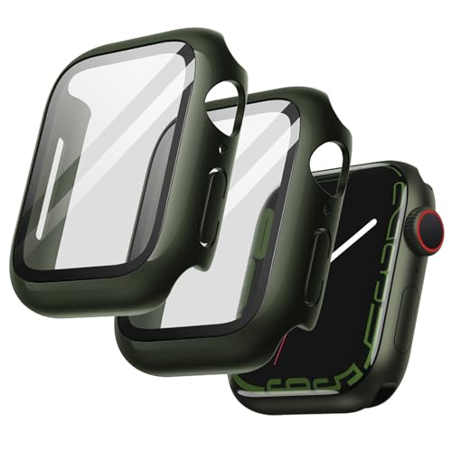 JETech Hülle mit Displayschutz Kompatibel mit Apple Watch Series 9 8 7 41 mm, Gesamt Schutzhülle, Eingebaut Gehärtetes Glas Schutzfolie Hoch Empfindlichkeit, 2 Stück (Grün) von JETech