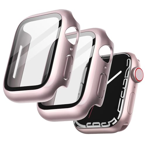 JETech Hülle mit Displayschutz Kompatibel mit Apple Watch Series 9 8 7 41 mm, Gesamt Schutzhülle, Eingebaut Gehärtetes Glas Schutzfolie Hoch Empfindlichkeit, 2 Stück (Rosa) von JETech