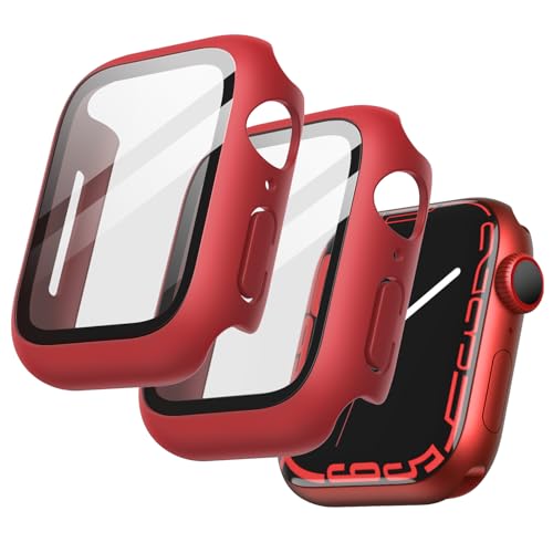 JETech Hülle mit Displayschutz Kompatibel mit Apple Watch Series 9 8 7 41 mm, Gesamt Schutzhülle, Eingebaut Gehärtetes Glas Schutzfolie Hoch Empfindlichkeit, 2 Stück (Rot) von JETech