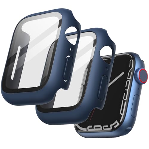 JETech Hülle mit Displayschutz Kompatibel mit Apple Watch Series 9 8 7 45 mm, Gesamt Schutzhülle, Eingebaut Gehärtetes Glas Schutzfolie Hoch Empfindlichkeit, 2 Stück (Blau) von JETech