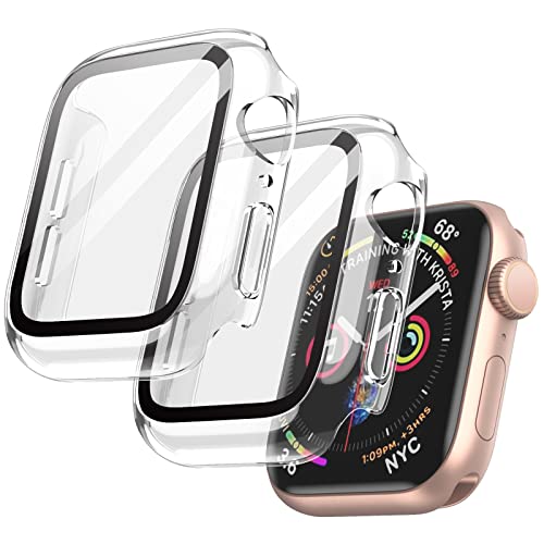 JETech Hülle mit Displayschutz für Apple Watch SE (2022/2020) /Series 6 5 4 44 mm, Gesamt Schutzhülle, Eingebaut Gehärtetes Glas Schutzfolie Hoch Empfindlichkeit, 2 Stück (Durchsichtig) von JETech