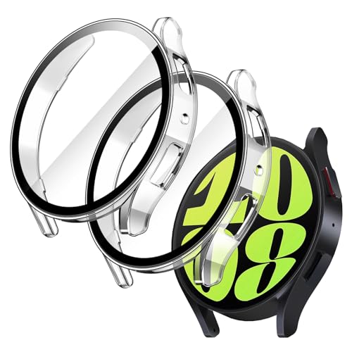 JETech Hülle mit Schutzfolie Kompatibel mit Samsung Galaxy Watch 6 44mm, Gesamt Schutzhülle, Eingebaut Gehärteter Glas Displayschutz Hohe Empfindlichkeit, 2 Stück (Durchsichtig) von JETech