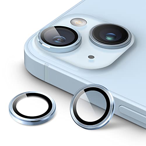 JETech Kameraschutz für iPhone 14 6,1 Zoll und iPhone 14 Plus 6,7 Zoll, 9H Panzer Schutz Glas Folie Individuelle Ring aus Metall, HD Klar, 2 Stück (Blau) von JETech