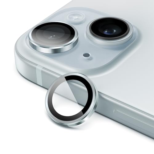 JETech Kameraschutz für iPhone 15 6,1 Zoll und iPhone 15 Plus 6,7 Zoll, 9H Panzer Schutz Glas Folie Individuelle Ring aus Metall, HD Klar, 1 Set (Blau) von JETech
