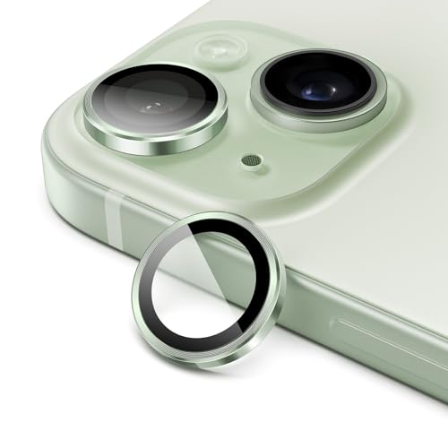 JETech Kameraschutz für iPhone 15 6,1 Zoll und iPhone 15 Plus 6,7 Zoll, 9H Panzer Schutz Glas Folie Individuelle Ring aus Metall, HD Klar, 1 Set (Grün) von JETech