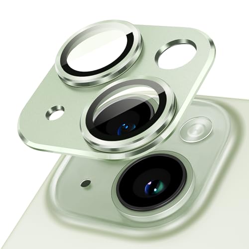 JETech Kameraschutz für iPhone 15 6,1 Zoll und iPhone 15 Plus 6,7 Zoll, Vollabdeckung 9H Gehärtetes Glas Ringabdeckung, Matte Metallplatte, 1 Stück (Grün) von JETech