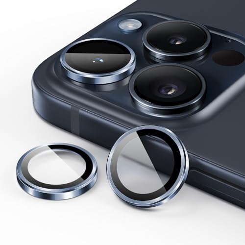 JETech Kameraschutz für iPhone 15 Pro 6,1 Zoll und iPhone 15 Pro Max 6,7 Zoll, 9H Panzer Schutz Glas Folie Individuelle Ring aus Metall, HD Klar, 1 Set (Blau) von JETech