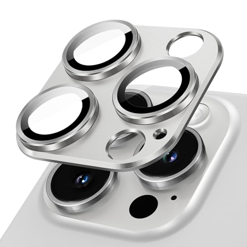 JETech Kameraschutz für iPhone 15 Pro 6,1 Zoll und iPhone 15 Pro Max 6,7 Zoll, Vollabdeckung 9H Gehärtetes Glas Ringabdeckung, Matte Metallplatte, 1 Stück (Weiß) von JETech