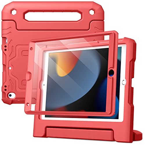 JETech Kinder Hülle für iPad 10,2 Zoll (9. /8. /7. Generation, 2021/2020/2019) mit Schutzfolie, Stoßfest Ganzkörpe Griff Ständer Tablet Schutzhülle (Rot) von JETech