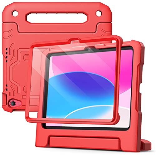 JETech Kinder Hülle für iPad 10 (10,9 Zoll, Modell 2022, 10. Generation) mit Eingebaut Schutzfolie, Stoßfest Ganzkörpe Griff Ständer Tablet Schutzhülle (Rot) von JETech